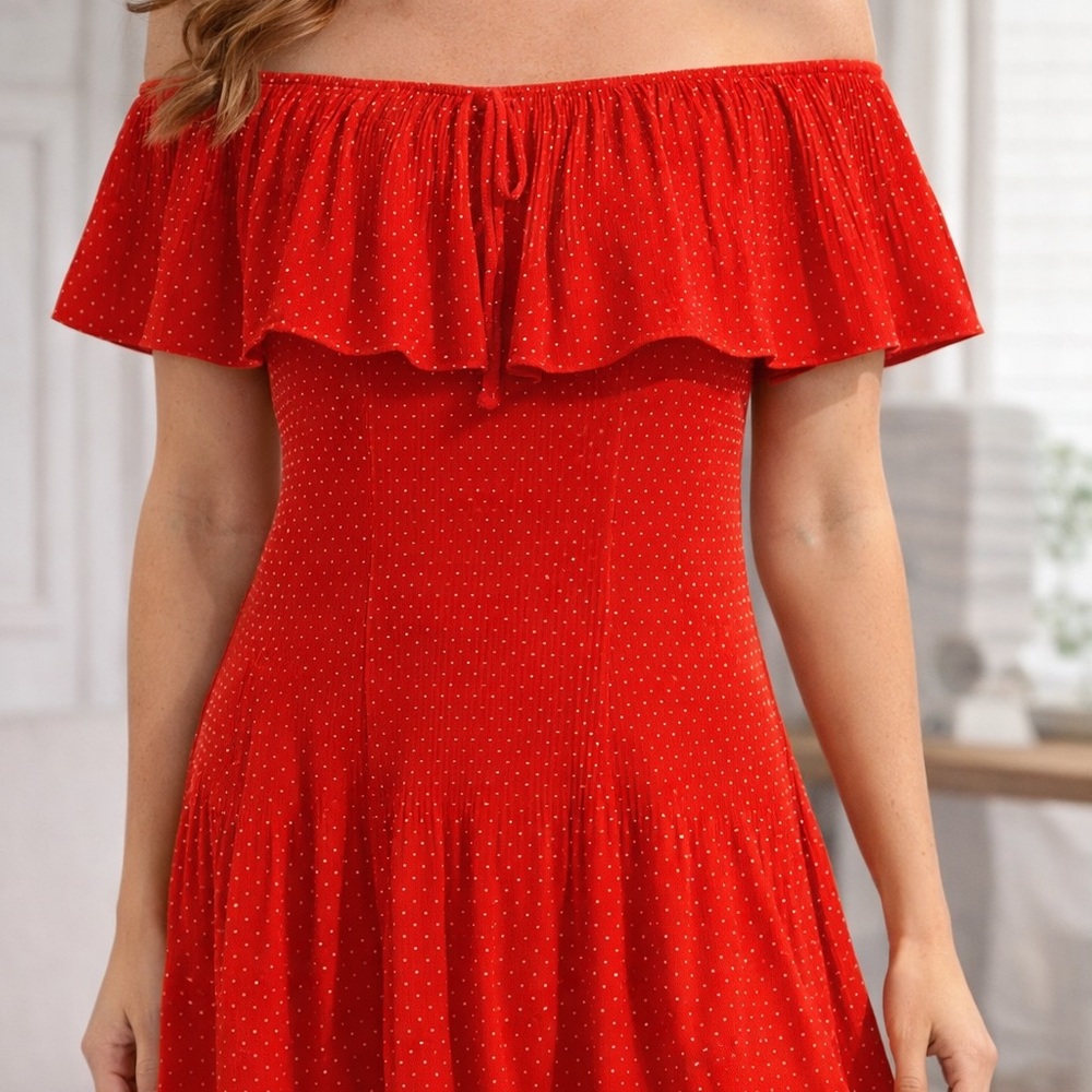 Red Off-Shoulder Mini Dress - Picture 5 of 5